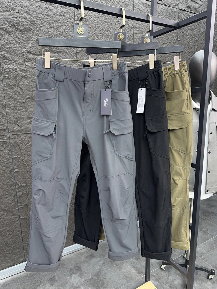

High-End Outdoor Men's Work Trousers Spring Summer Breathable Waterproof Multiple kets Slim Straight Casual Pants