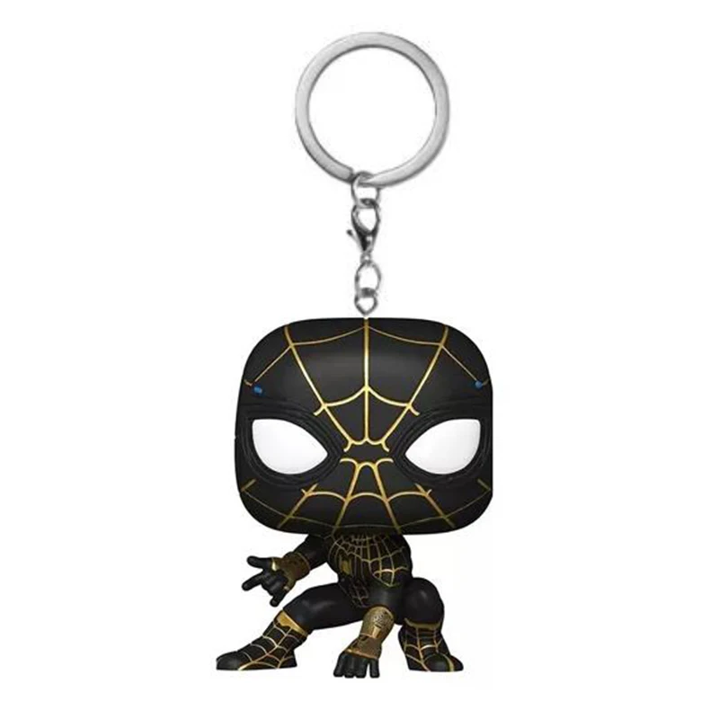 Llavero de Bolsillo de Spiderman con Traje Negro y Dorado, Muñecos de Vinilo, Figuras de Acción, Juguetes