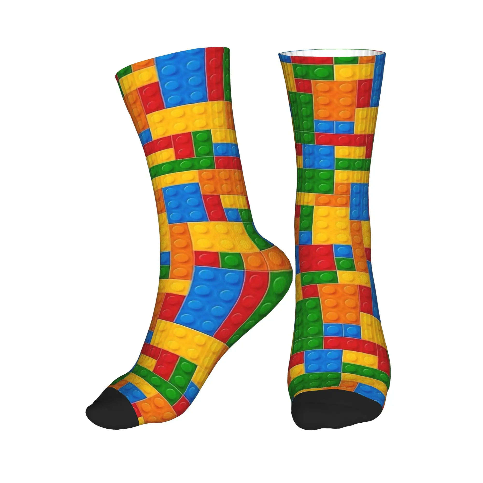 Building Blocks Plastic Brick Pattern Socks  Modern Stockings Winter Non Slip Men Socks Warm Soft Custom Skateboard Socks
