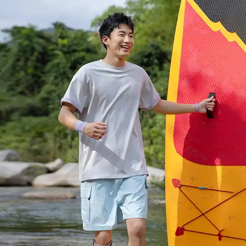 Men's Summer T-Shirt 2026, Short Sleeve with Contrasting Color Design and Foldable Cuffs, Cool to the Touch, Quick-Drying Fabric