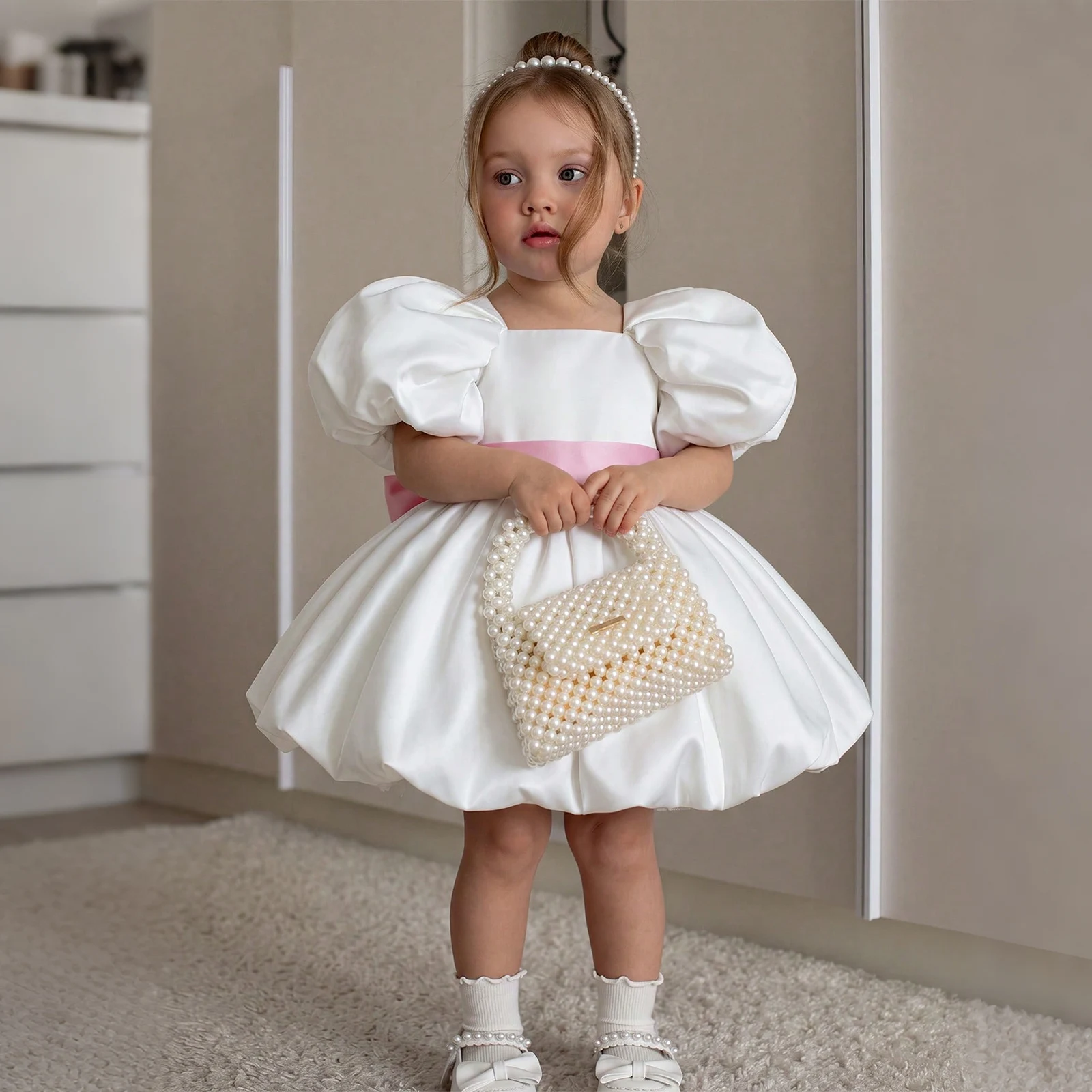 Little Girl's Birthday Dress, Girl's Puff-Sleeve Dress, Festival Ball Performance Costume, Flower Girl Wedding Banquet Princess Dress
