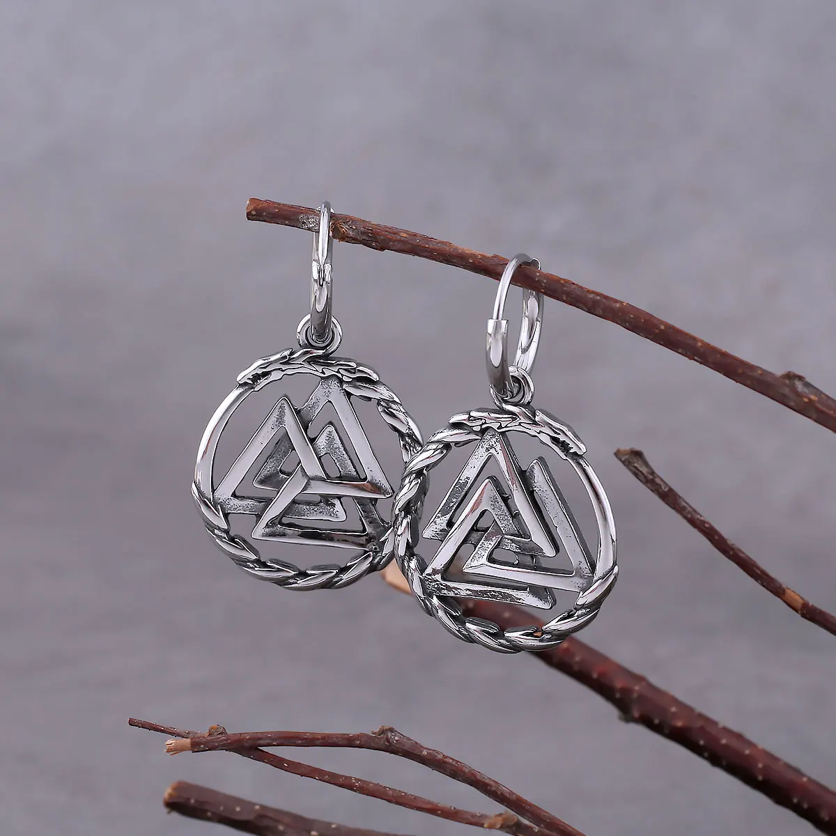 Vikings Ouroboros Dragon Drop Earrings Men Fashion Odin Valknut Symbol Stainless Steel Earrings Vintage Nordic Punk Jewelry