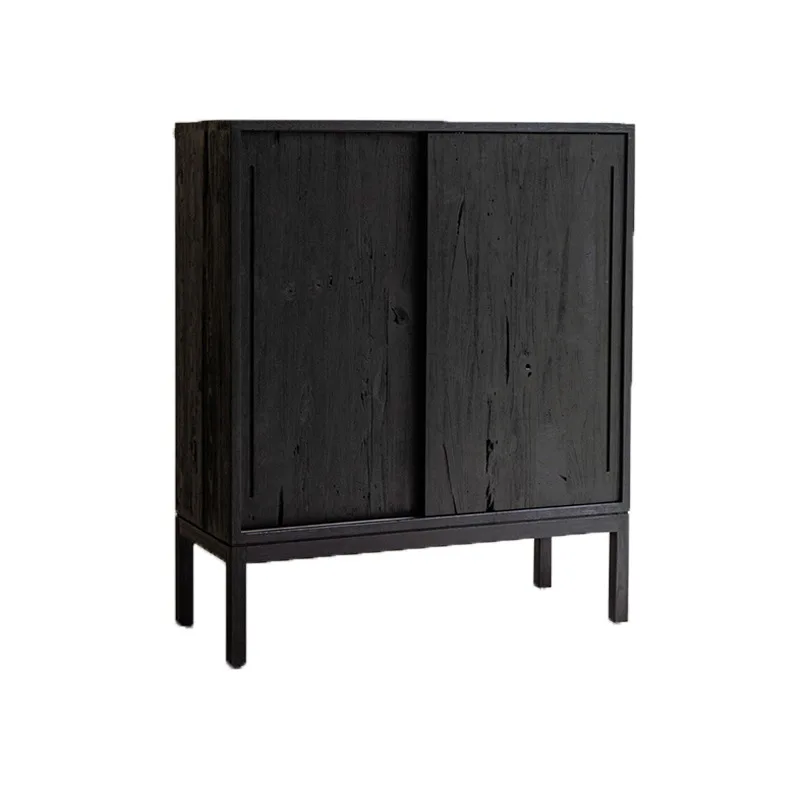 CX wabi-sabi tea, black solid wood dining side, Nordic modern log storage, storage locker
