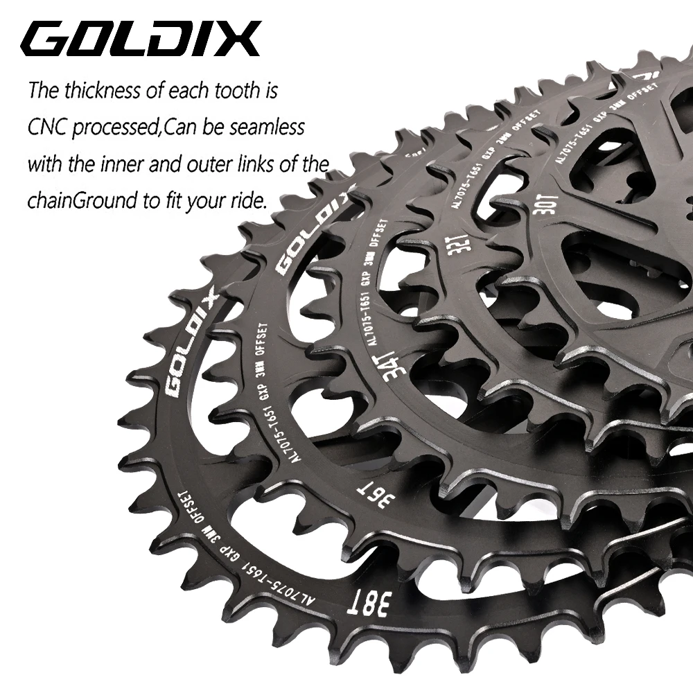 

GOLDIX 3Bolt Bicycle Chainring 0/3/6mm Offset Wide Narrow Teeth 30/32/34/36/38T 3Bolt for Sram Single Disc Bicycle Crankset