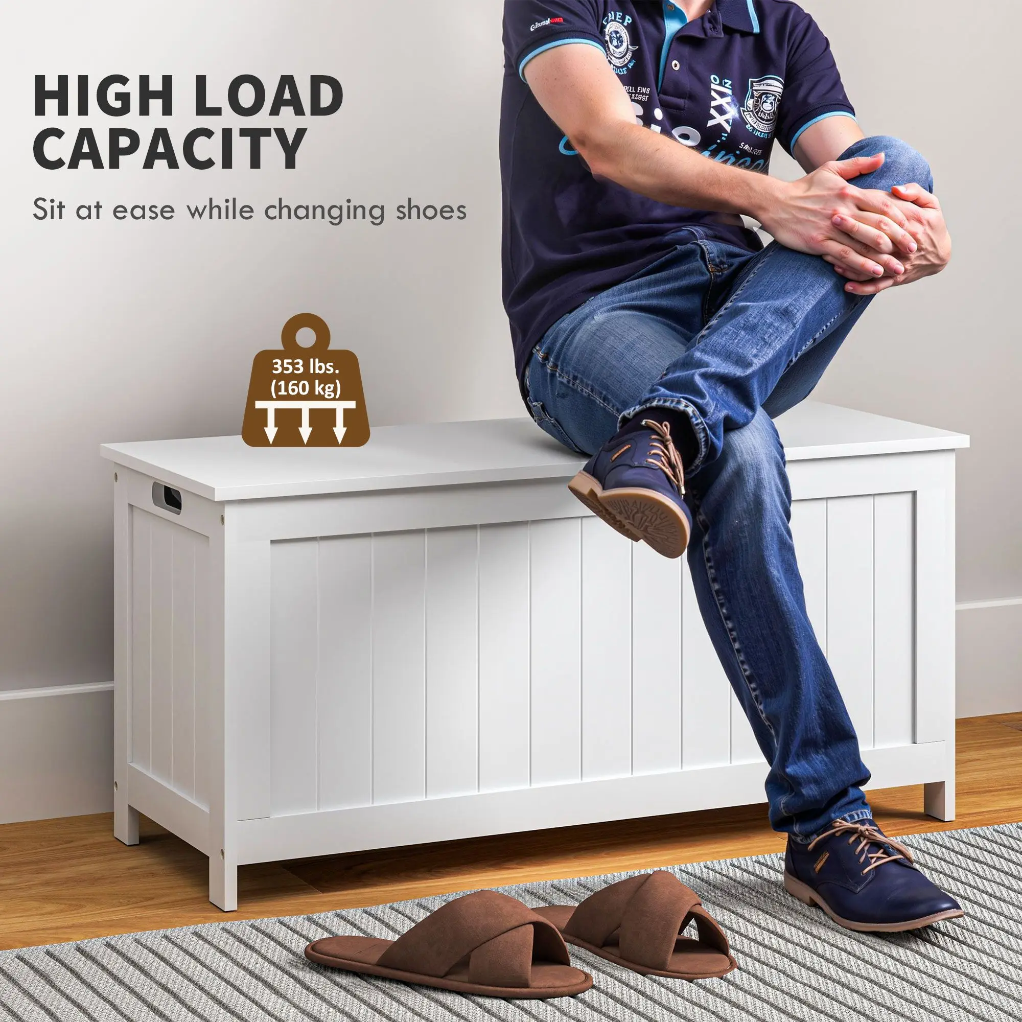 Для багажника с двумя предохранительными петлями, современная скамейка в прихожей с боковыми ручками, сундук для хранения в гостиной, белый