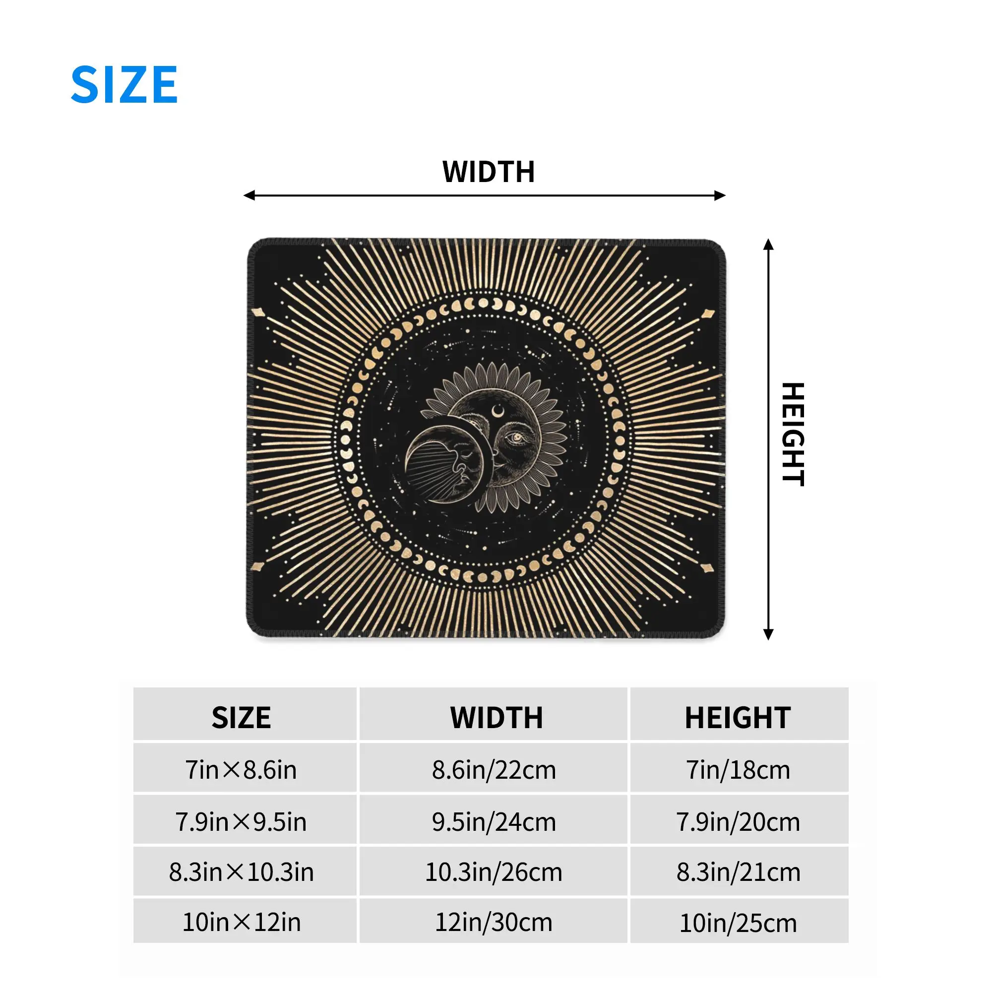 Boho Golden Crescent Moon And Sun Witch Mouse Pad Computer Keyboard Mouse Mat PC Laptop Desk Mat Office Accessories Table Mats