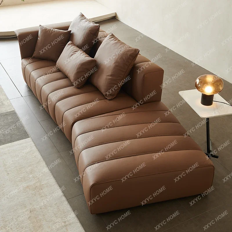 JJPiano key special-shaped oblique angle leather sofa minimalist living room top layer cowhide combination sofa
