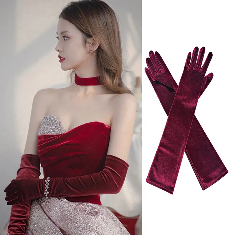 1 para Christmas Party Noble Banquet Style Women Aksamitne długie rękawiczki obiadowe Ciepłe rękawiczki do jazdy