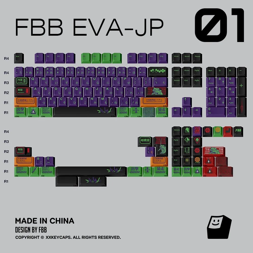 FBB PBT Keycap موضوع إيفا الياباني لملف الكرز لوحة المفاتيح الميكانيكية أغطية المفاتيح MX التبديل الإبداعية هدية 1.7 مللي متر سمك الأرجواني
