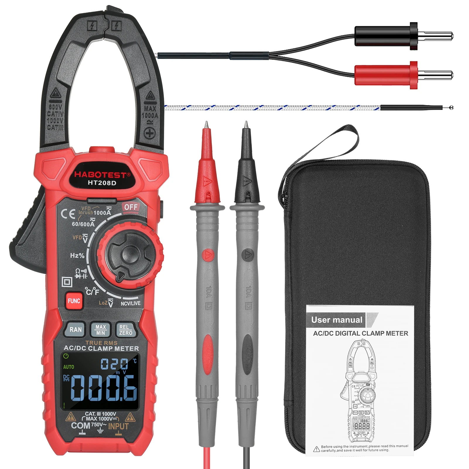 

ST181 Clamp Meter Digital Multimeter DC/AC Current 4000 Counts Ammeter Voltage Tester Car Amp Hz Capacitance NCV Ohm Test