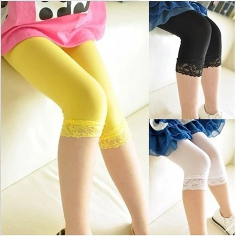 3-13 Years Teenage Girls Trousers Short Kids Pants Candy Color Children Clothing Summer All-matches Bottoms Lace Girls Leggings