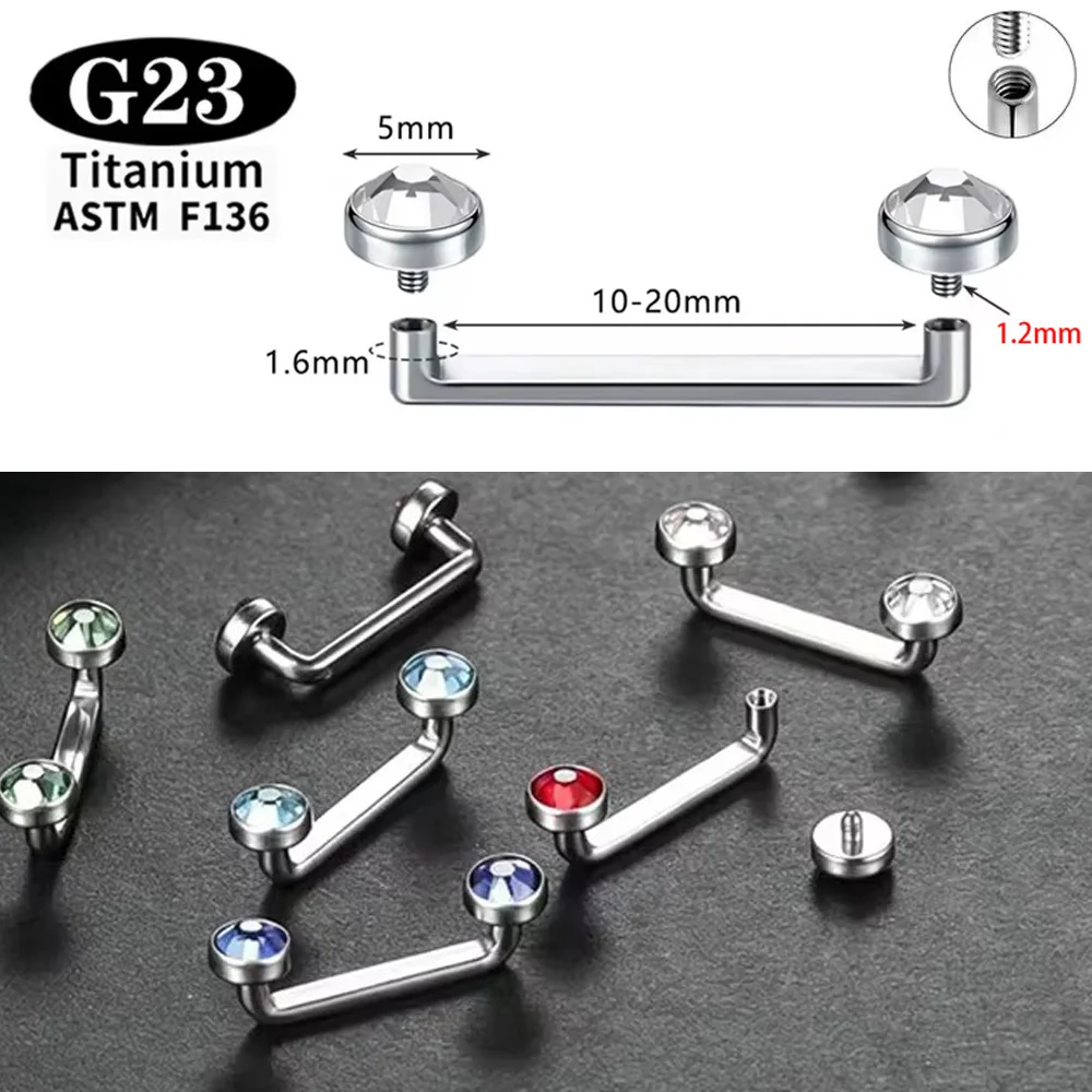 ASTM F136 Titanium Micro Dermal Piercing Dermal Anchor Flat Bar CZ 14G Internal Threaded Surface Piercing Body Jewelry
