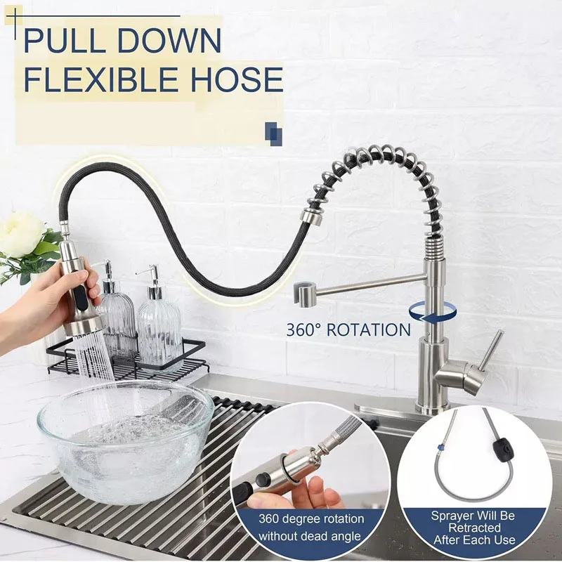 

Матовый черный выдвижной смеситель для раковины, кухонный смеситель, хромированный смеситель с двумя режимами, насадка для горячей и холодной воды, кран, кухонные смесители