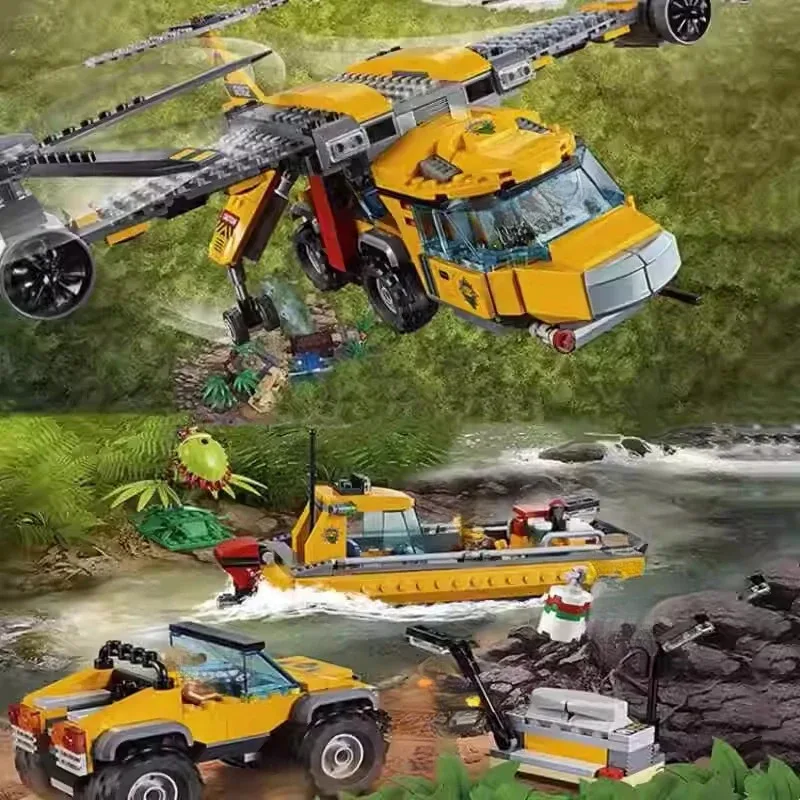 

city series jungle airdrop helicopter building blocks boy assembling toys children's gifts Children's educational toys