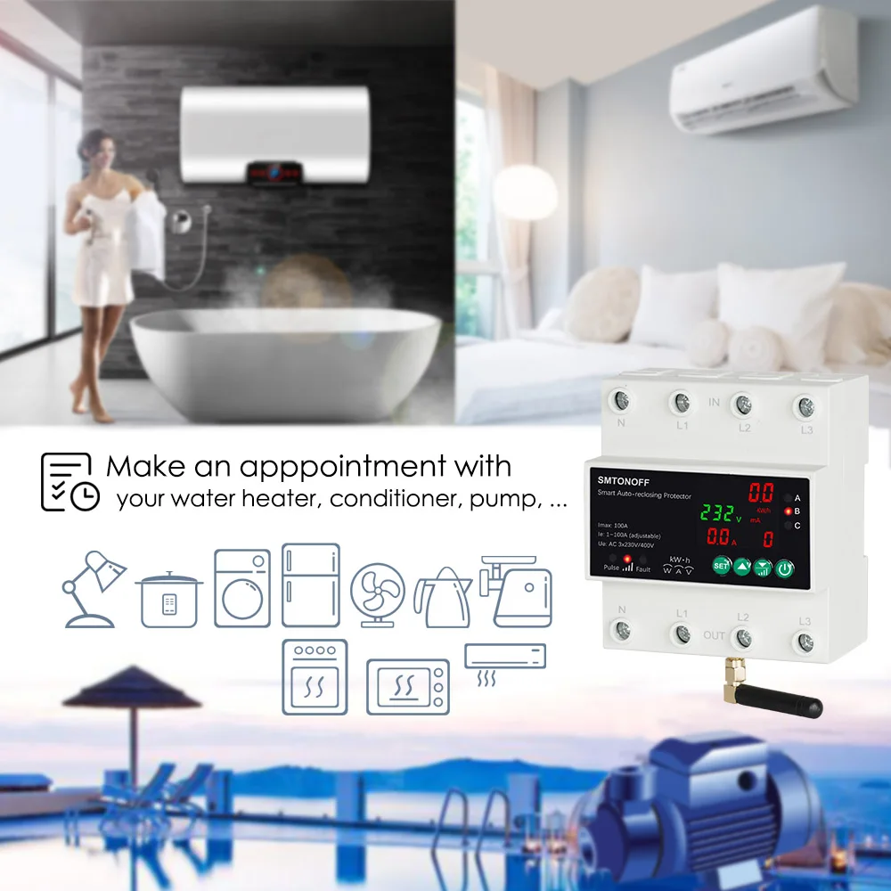 Tuya WiFi Drei Phase 4P 100A Auto-Wiedereinschaltung Über Unter Spannung Schutz Prepaid Meter Timer Schalter Stimme fernbedienung – Detail 13