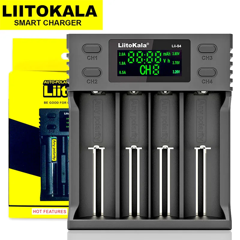Liitokala Lii-S4 الشواحن الذكية شاشة الكريستال السائل شحن 3.7 فولت لى أون 18650 18350 18500 10440 14500 26650 1.2 فولت AA AAA NiMH بطاريات