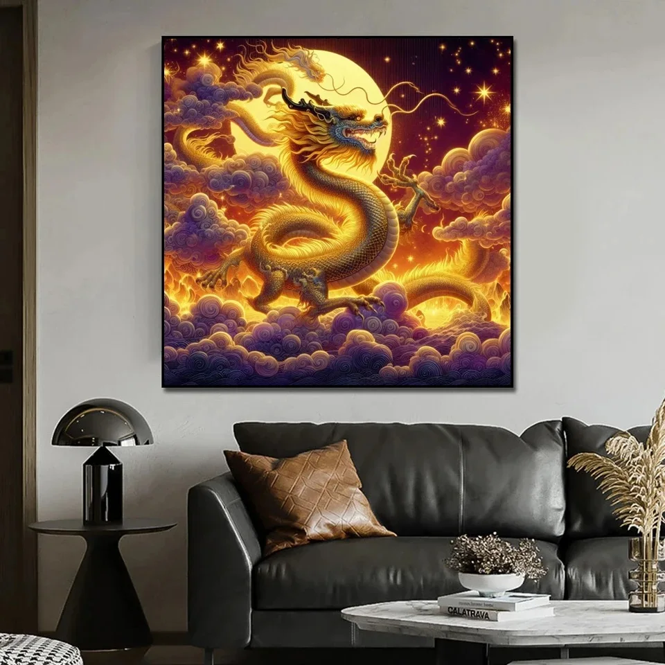 Diamond Art Painting New Arrival Chinese Gold Dragon Phoenix Diy 5D Full Mosaic Diamond Embroidery Cross Stitch Kits A968