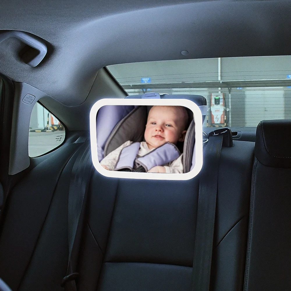 Smart Baby Car Mirror with Lights, Voice Control Safety Car Seat Mirror for Baby Rear Facing Infant with Wide Crystal Clear View