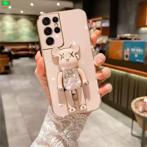 Candy Bead Bear Holder Strap Phone Case For Samsung Galaxy A53 A73 A13 A23 A33 A12 A22 A32 A52 A52S A04 A04S A14 Plating Cover