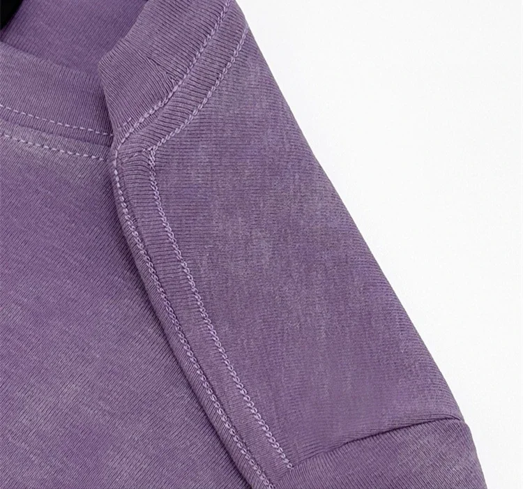 Tie-Dye Schulternaht Slim Fit Gerafftes Langarm-T-Shirt 2026 Herbst Winter Damen Oberteile Lila Geripptes Rundhals-T-Shirt – Detail 4