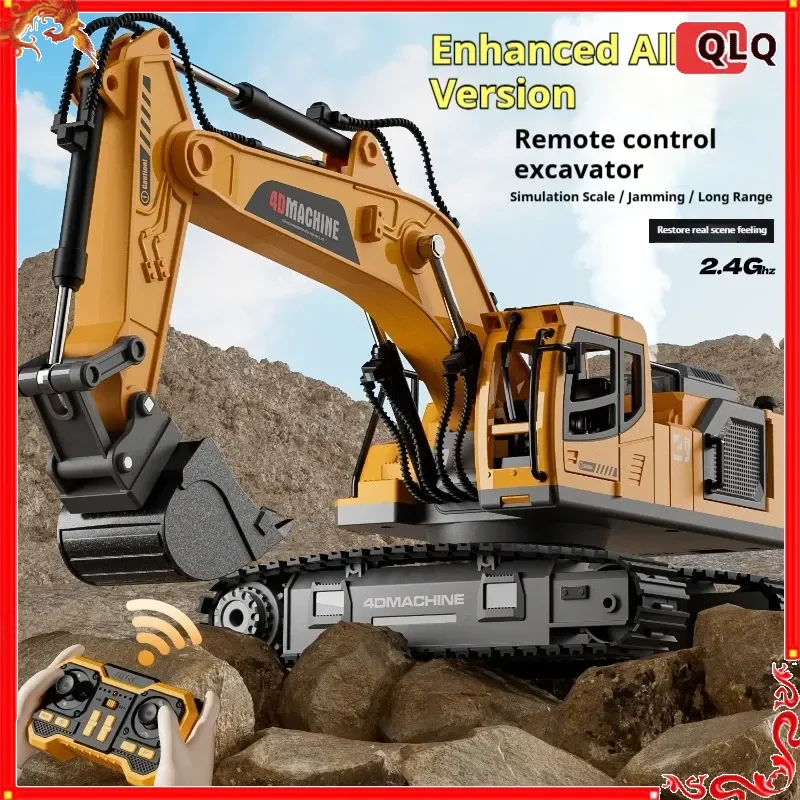 4DRC Remote Control Excavator Alloy 3 In 1 12 Channel Multi Joint Controlled Crawler Engineering Vehicle Replaceable Attachments