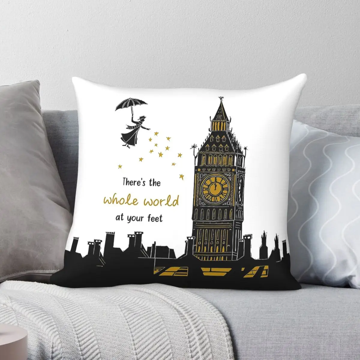Mary Poppins Whole World At Your Feet Pillowcase Polyester Linen Velvet Creative Zip Decorative Throw Pillow Case Room Wholesale