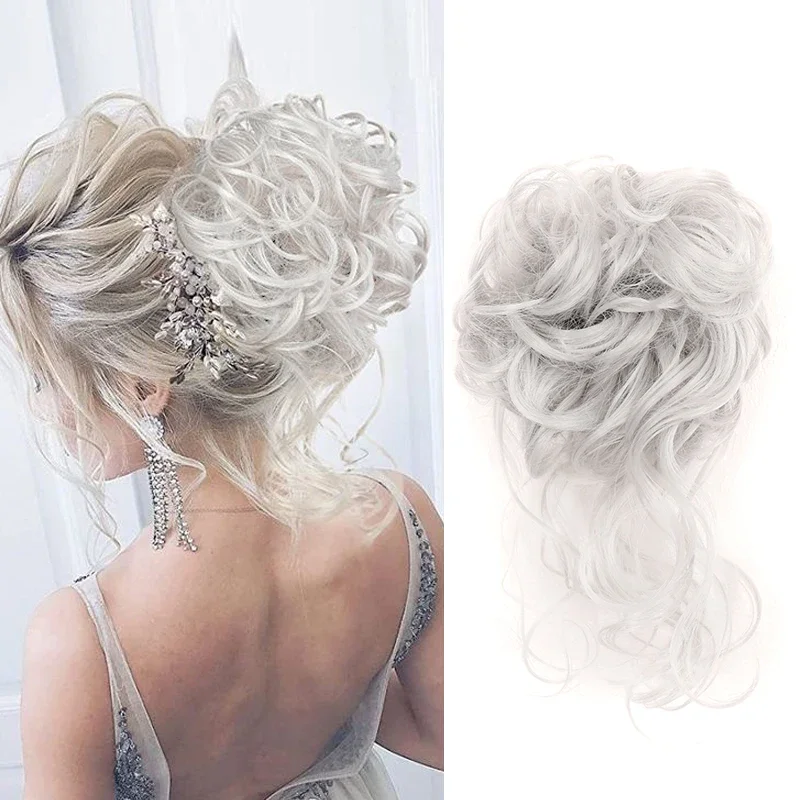 Synthetische Korte Krullende Donut Chignon Met Elastische Band Scrunchies 10Inch Rommelige Haarknot Extensions Blonde Haarstukjes Voor Vrouwen