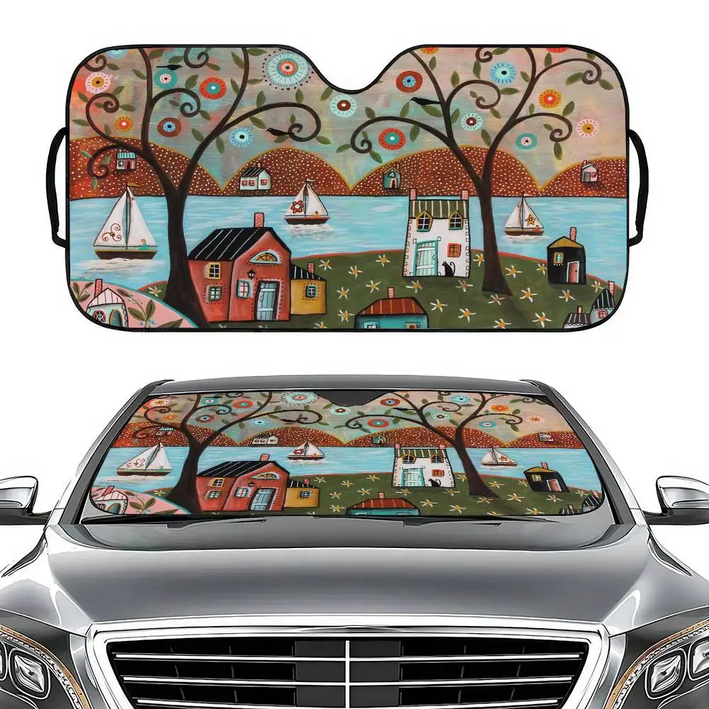 

Rural Color Cities Car Sunshade Shield Windshield Window Sun Blocker Cover Interior Protection For Truck SUV Visor Universal