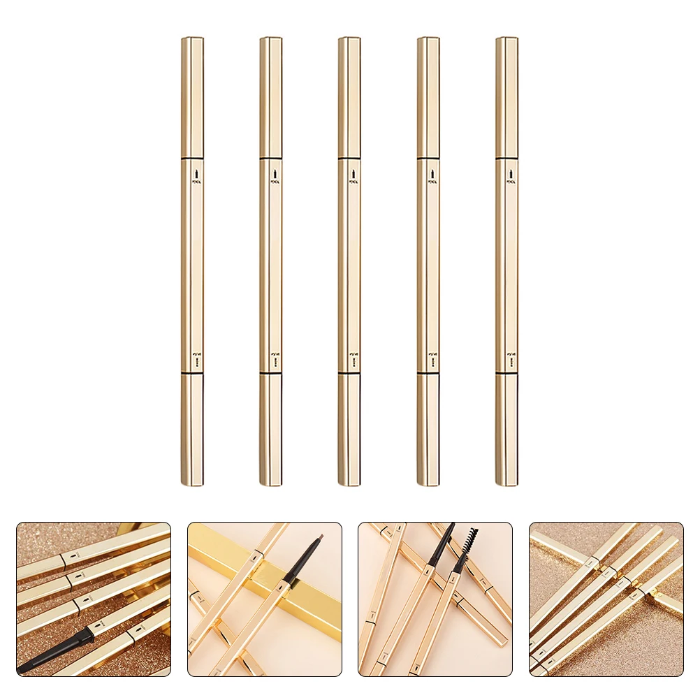 5 szt. Małe złote kredki do brwi w kształcie pręcika, dwustronne pisaki do brwi, odporne na pot, narzędzia do makijażu brwi, naturalny kształt, do codziennego użytku.