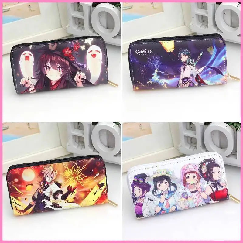 Anime Peripheral Genshin Boys Girls Long Zipper Large Capacity Cartoon Children Wallet Ani