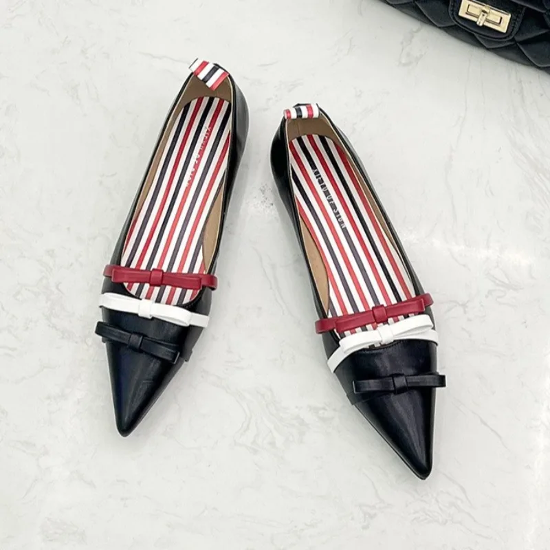 

2026 New Women's Shoes Elegant French Casual Shoes for Woman Exquisite Bow Pointed Tip Flat Shoe Designer Shoes Zapatos Mujer
