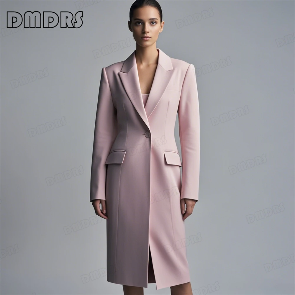 Customized Colors Suit Coat for Women Slim Fitting Long Double Breasted Suit Dress Classic Tea Length Blazer Jacket