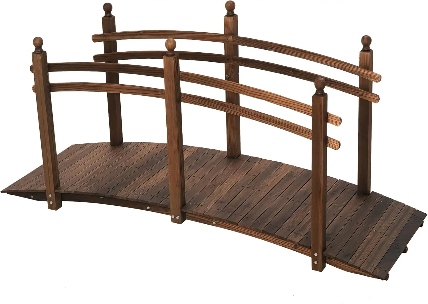 

7.5' Wooden Arch Garden Bridge, Safety Rails for Backyard Ponds, Creeks, Streams, Carbonized