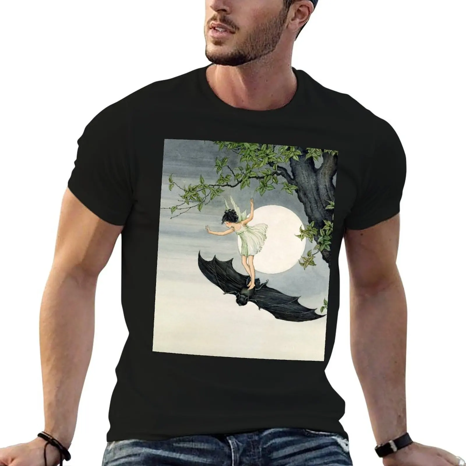 Little Fairy Girl Riding a Bat #2 - Ida Rentoul Outhwaite T-Shirt plus size tops customizeds Blouse mens funny t shirts