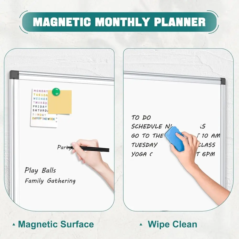 سبورة بيضاء مغناطيسية قابلة للمسح الجاف مقاس 48 × 36 بإطار من الألومنيوم للجدار، لوحة عرض كبيرة مثالية للاستخدام المدرسي والمكتب والمنزلي #4
