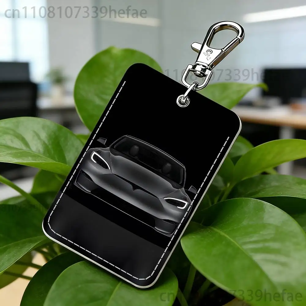 Cool and sporty T-Tesla-a-ES Pattern 1Pc PU Leather Card Holder Keychain Key Ring Door Lock Access Tags ID Card Case Keychain