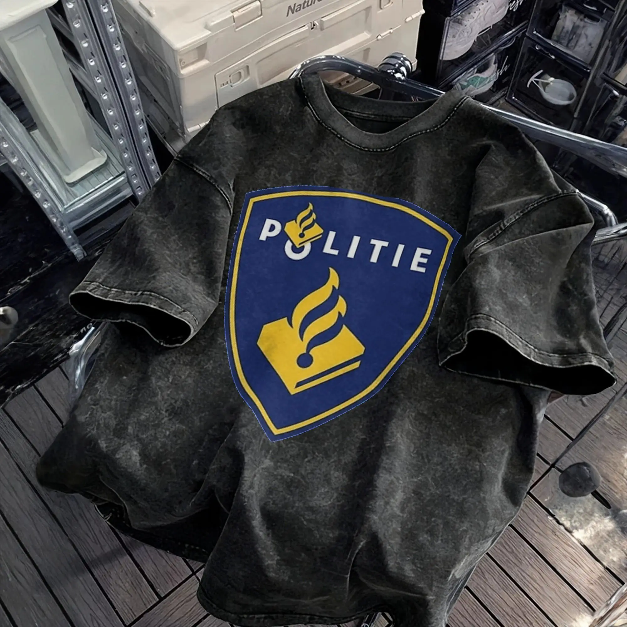 Netherlands National Police Corps Politie Patch Men's T Shirt Washed Short Sleeve O Neck T-Shirt Pure Cotton Graphic Clothing