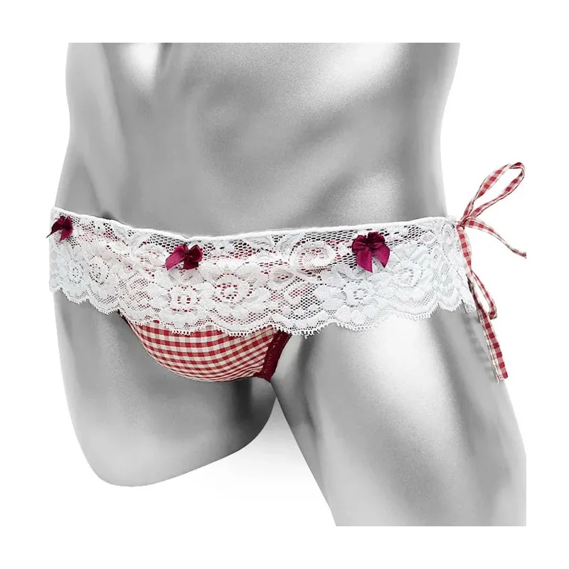 

Сексуальное нижнее белье на шнуровке, трусики для мужских трусов Sissy, нижнее белье, модное клетчатое бикини с бантом, трусики Sissy с очень низкой посадкой
