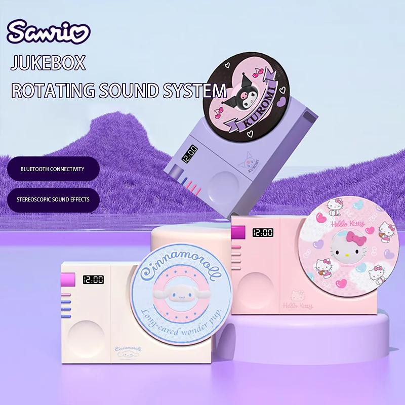 Sanrio Hello Kitty Kuromi Bluetooth Speakers GT501 Retro Audio Cute Record Players Smart Alarm Clock Speakers Girls Gifts