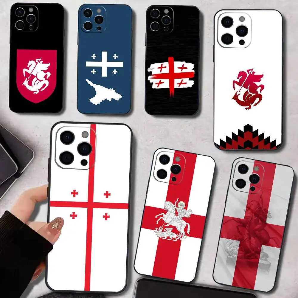 

G-Georgia Flag Phone Case For iPhone 17,16,15,14,13,12,11 Plus,Pro Max,XS,Soft Silicone Black Cover