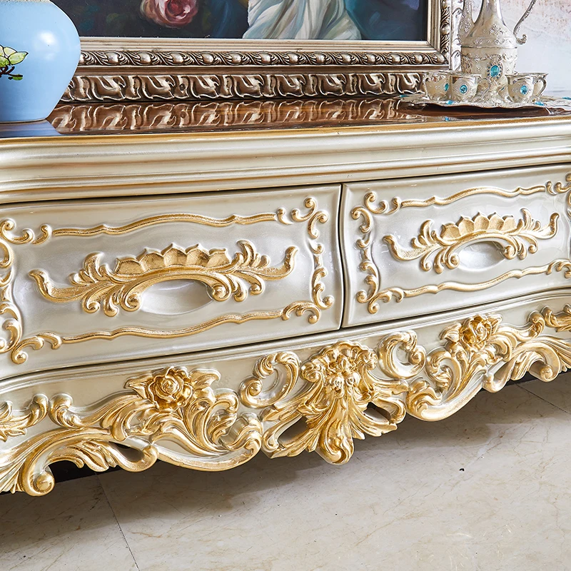 Mueble de TV europeo, mesa de centro combinada de madera maciza tallada con flores, villa de palacio de lujo de alta gama, gran apartamento, sala de estar