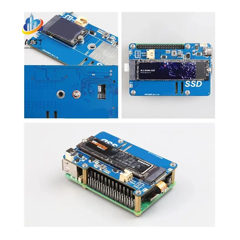 

AC57-MPS2280P PCIE M.2 NVME SSD HAT+Case+SSD Heat Sink For Raspberry Pi 5 Support 2280 2230 2242 Gen 3 Expansion Board