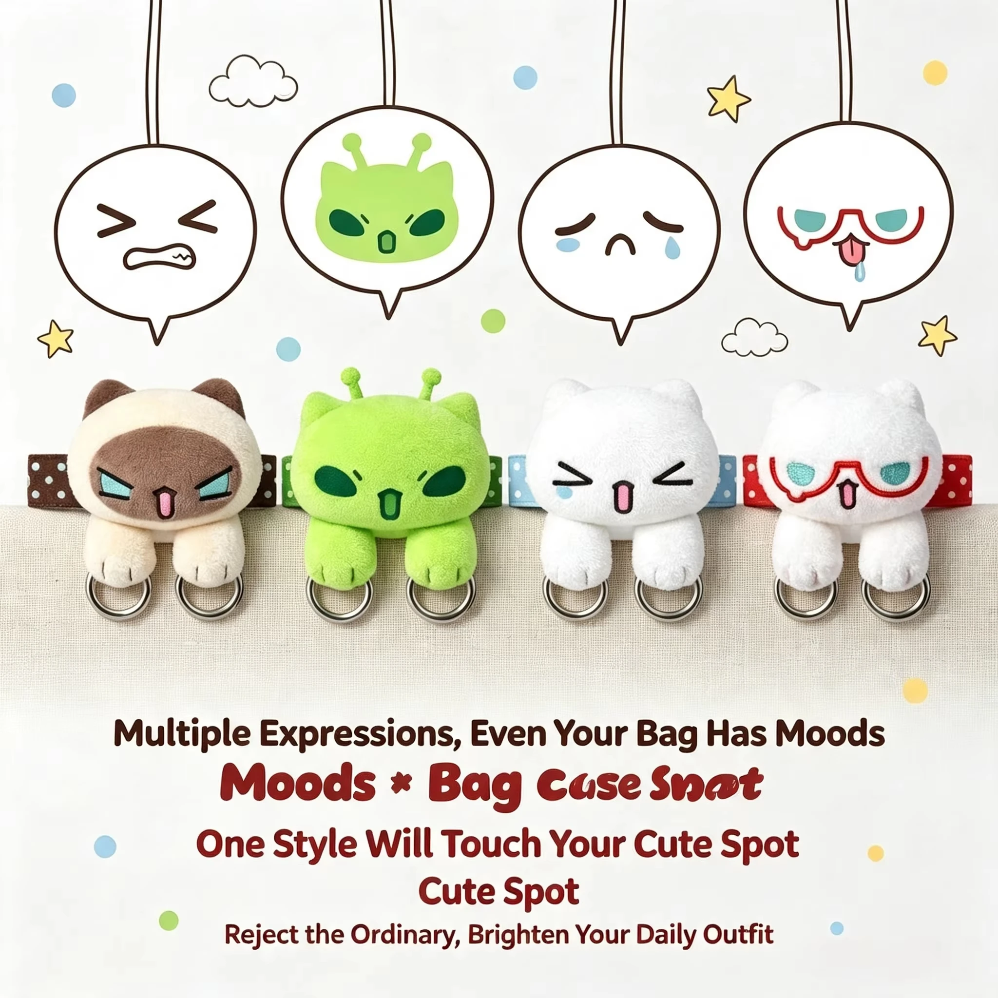Korean Ins Cute Plush Cartoon Cat Doll Pendant Glasses Buckle Expansion Pack Cute Girl Backpack Couple Packaging Decoration Gift