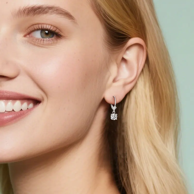 IOGOU 1CT Round vvs1 Moissanite Solitaire Clip-on Earrings for Women Real 925 Silver Trendy Design Drop Earrings Wedding Jewelry