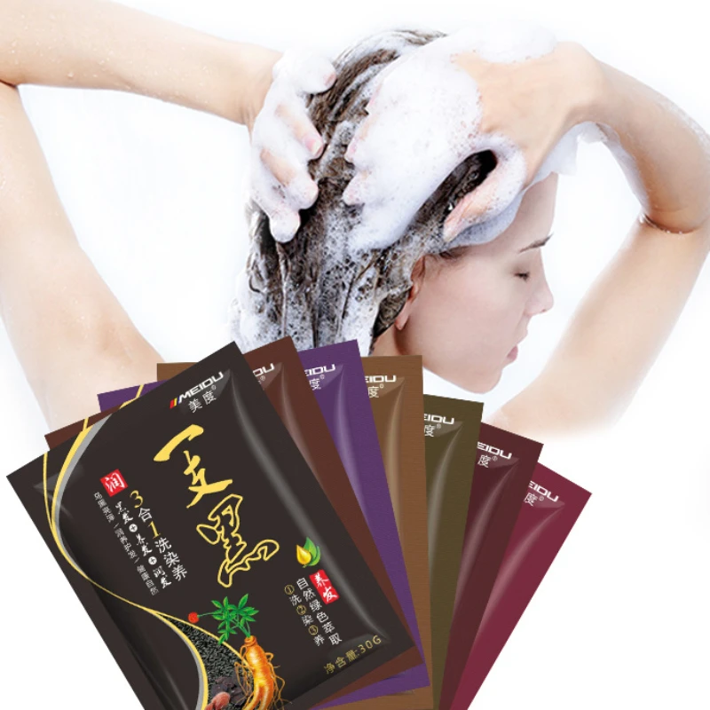 Champô multifuncional para tintura de cabelo feminino, extrato vegetal não irritante, corante rápido natural, 30g