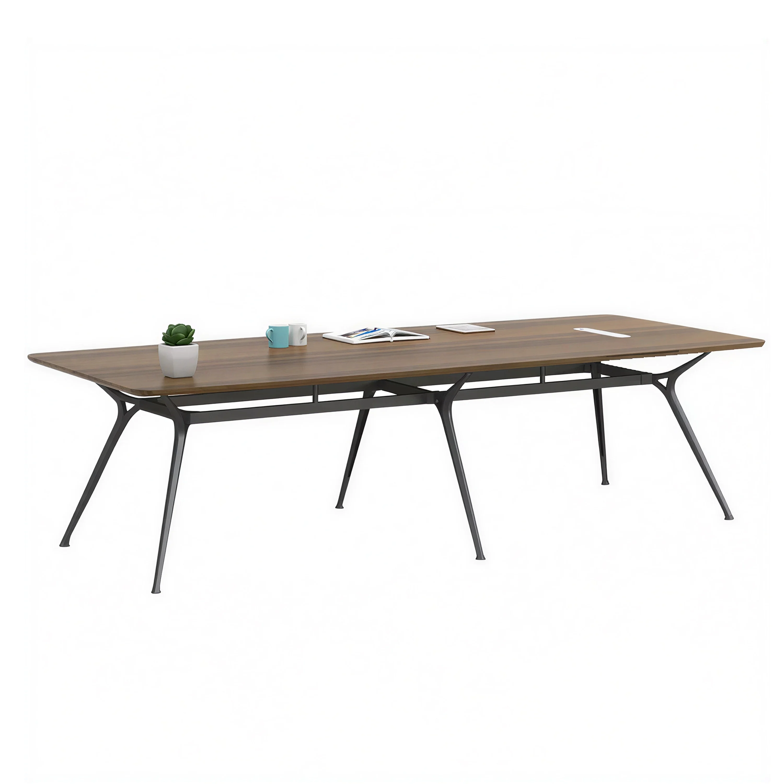 

#￥Large Rectangular Conference Table with Frame Cable Management Grommets for Office Meeting Negotiation Desk