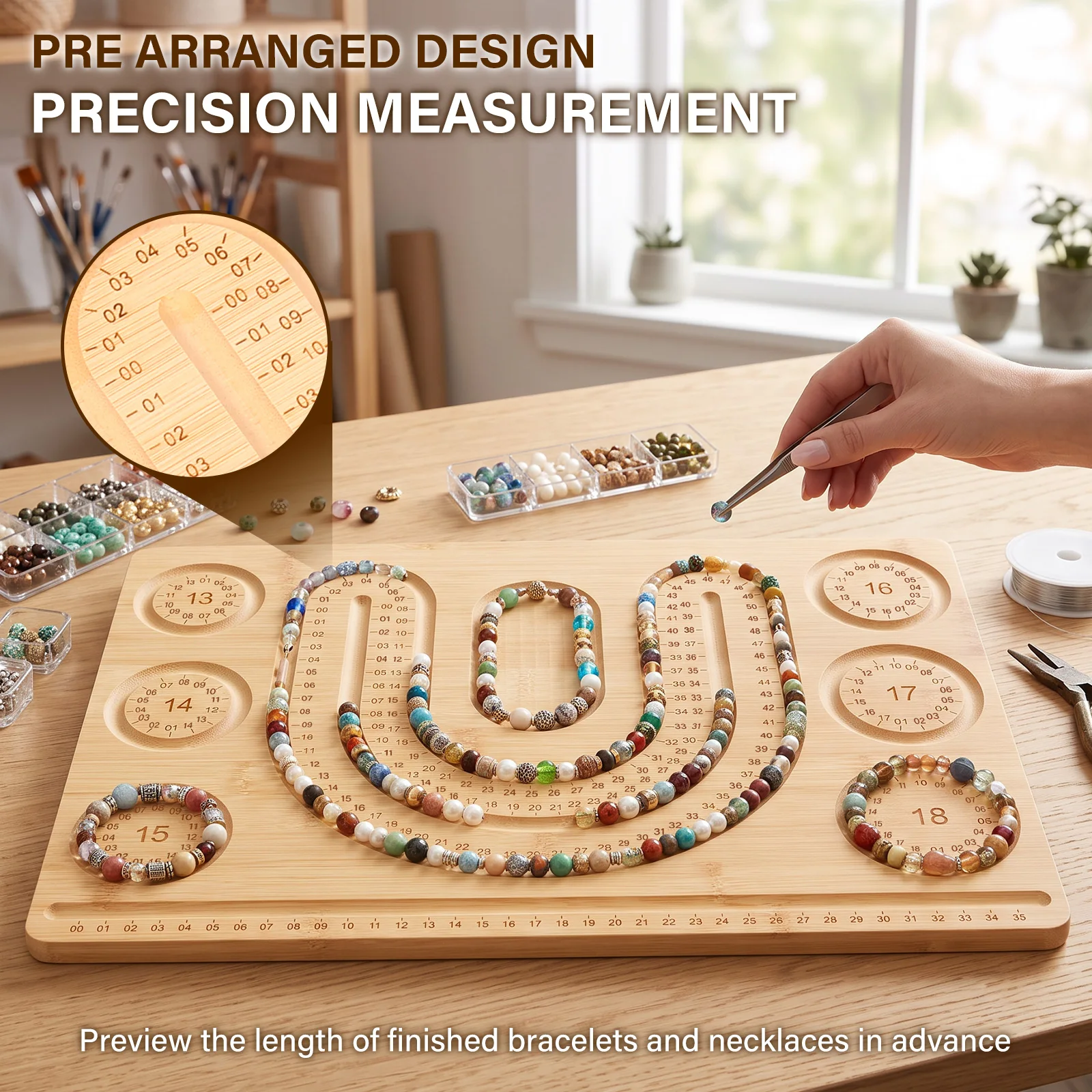 Wood Bead Board for Making Jewelry Bracelets Bracelet Size Measuring Instrument Bead Tray Beading Board Jewelry Making Supplies