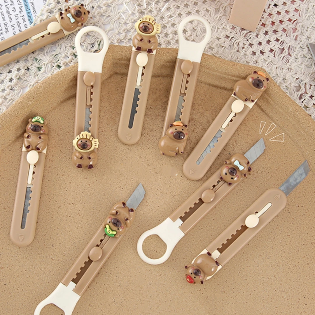 Kawaii Mini Cappybara Portable Sharp Open-box Artifact Paper Wrapping Cutting Utility Knife Refillable Blade Stationery Gifts