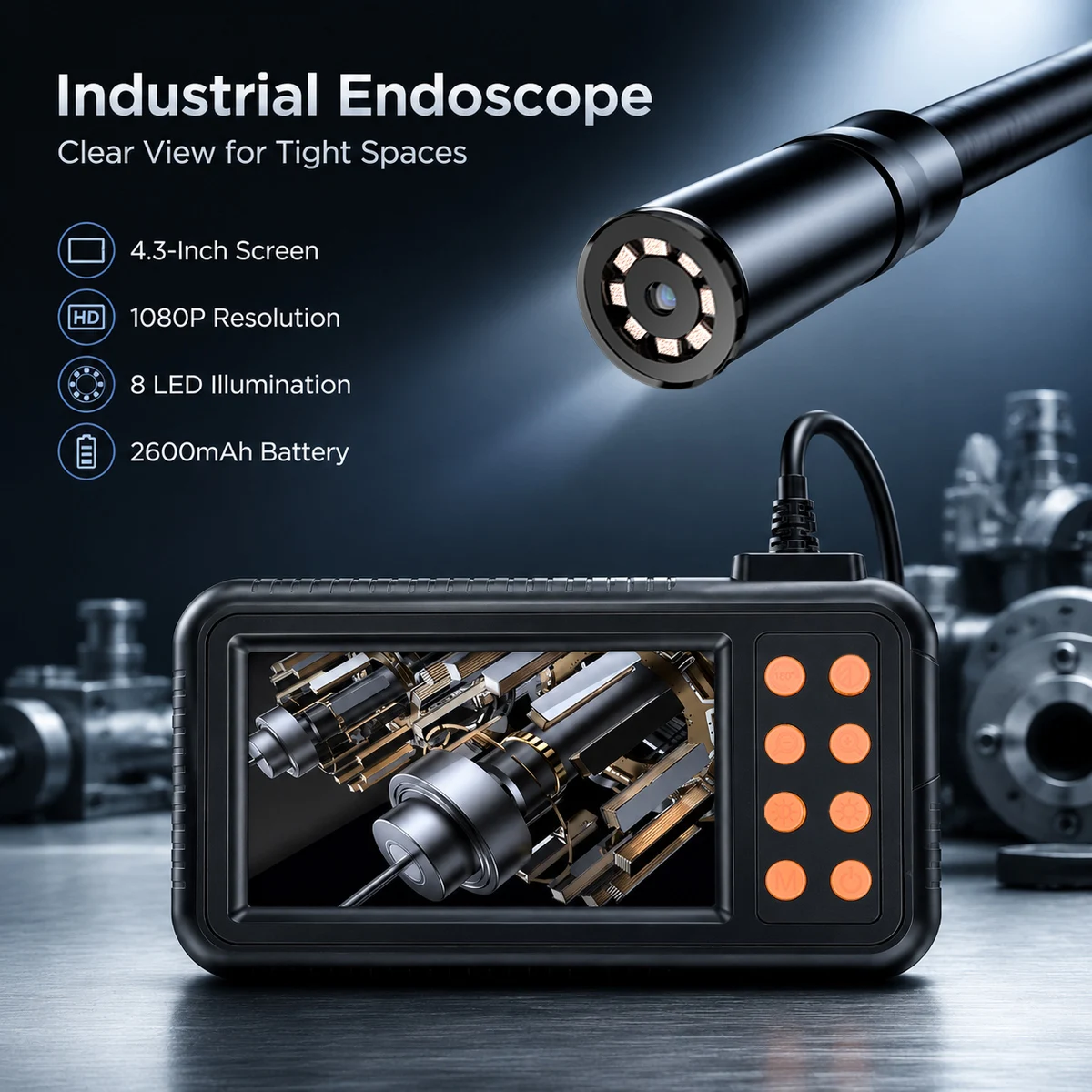 Industrial Borescope Camera 4.3 Inch 1080P HD LCD Endoscope Inspection Tool With Semi-Rigid Cable For Repair Sewer Drain