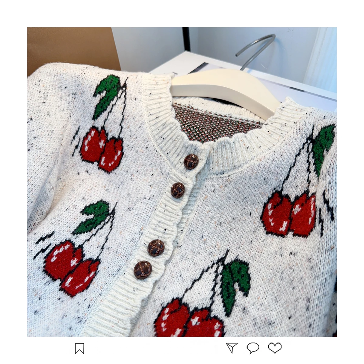 Cherry Jacquard Thicken Knit Cardigan Sweater Women Elegant Fashion Ladies Coat Tops 2024 Autumn Long Sleeve Female Jumpers